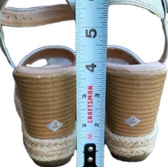 Sperry Topsider Plushwave Fairwater Metallic Gold Tan Leather Espadrille Wedge 9 - Picture 10 of 13